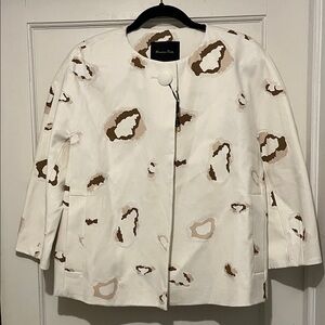 Massimo Dutti Women's Patterned Cream and Brown Blazer